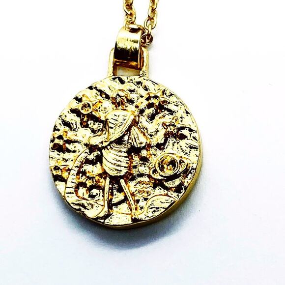 Gold-Tone Skeleton Engraved Pendant Necklace - Picture 2 of 6